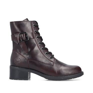 Rieker Strap Laced Ankle Boot Side Zip - Bordo